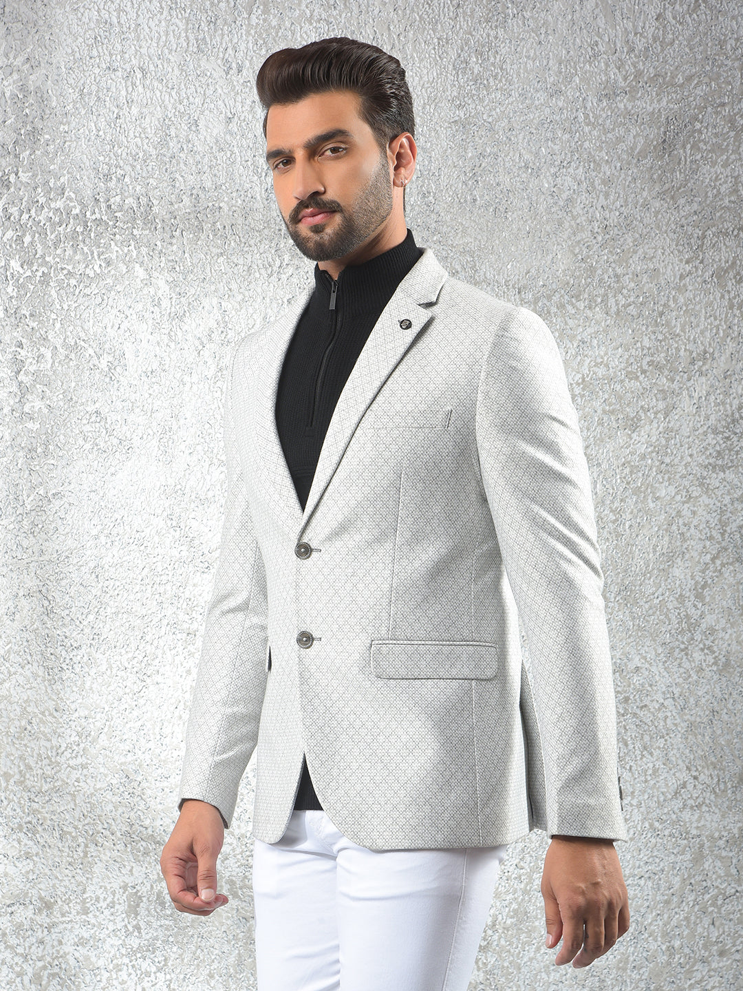 Grey Notched Lapel Single-Breasted Blazer