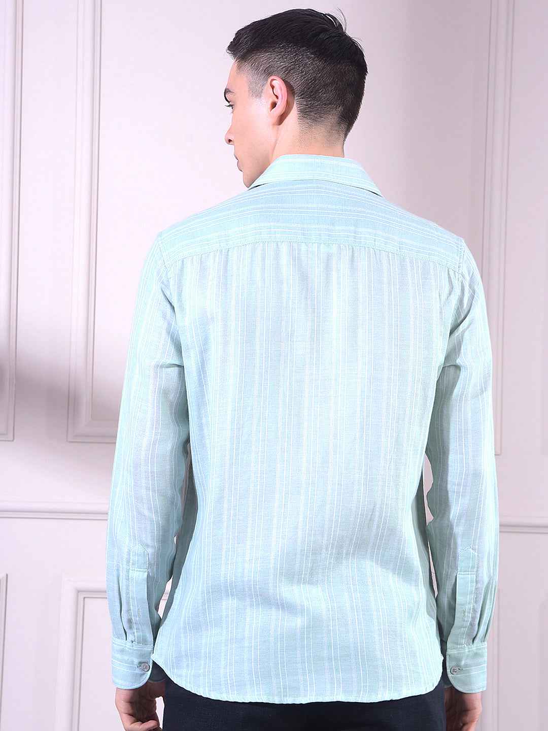 Green 100% Cotton Vertical Stripes Shirt