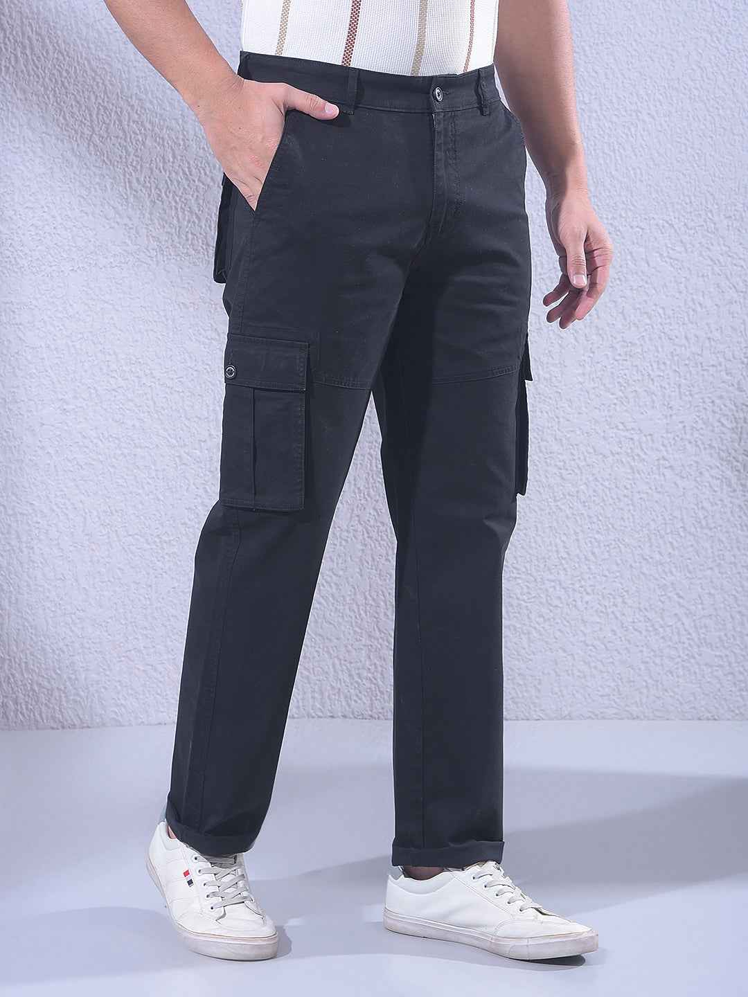 Black Straight Cargo Trousers