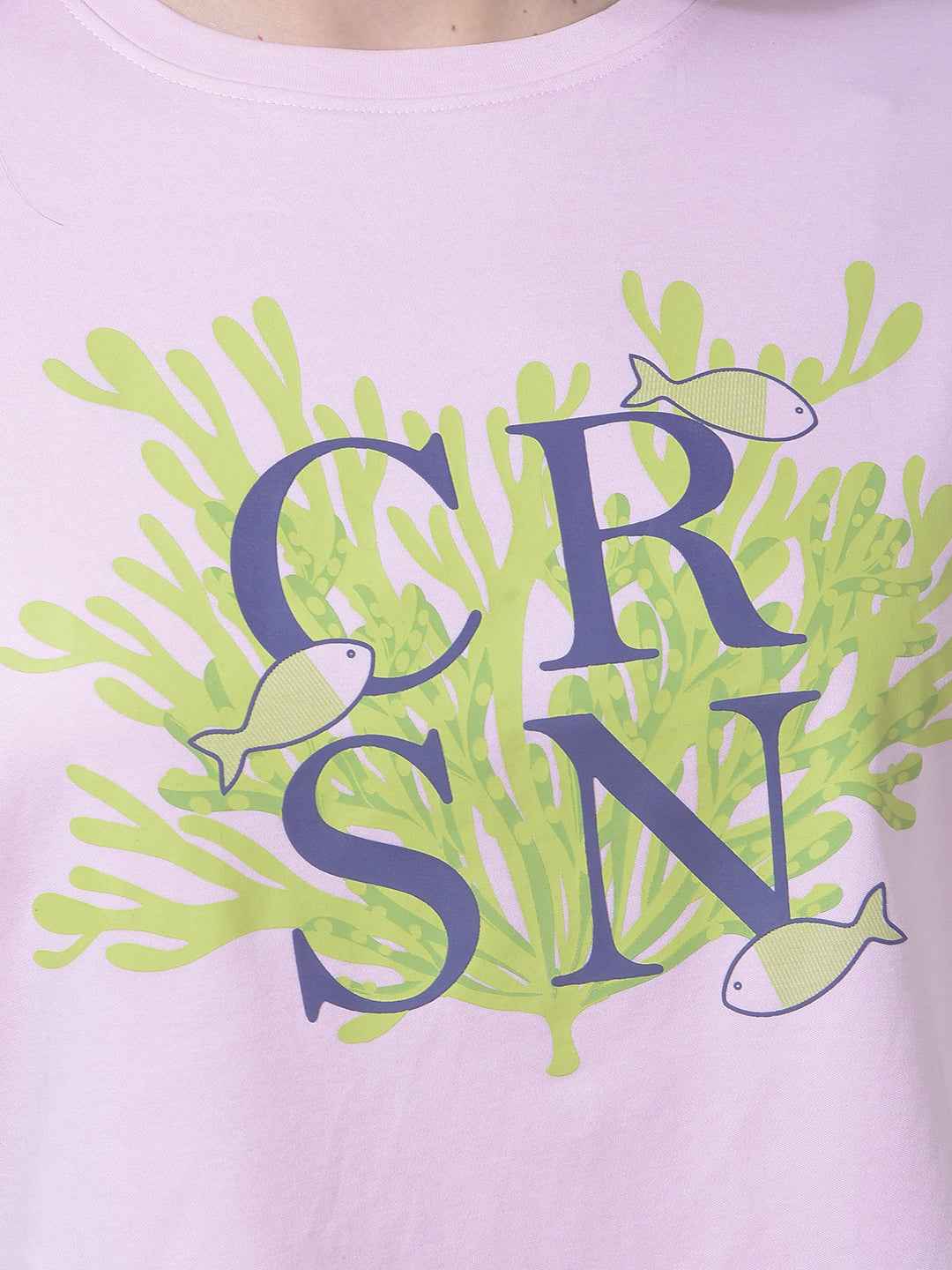 Pink Typographic Print Cropped T-Shirt
