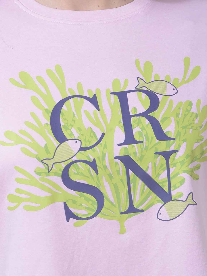 Pink Typographic Print Cropped T-Shirt