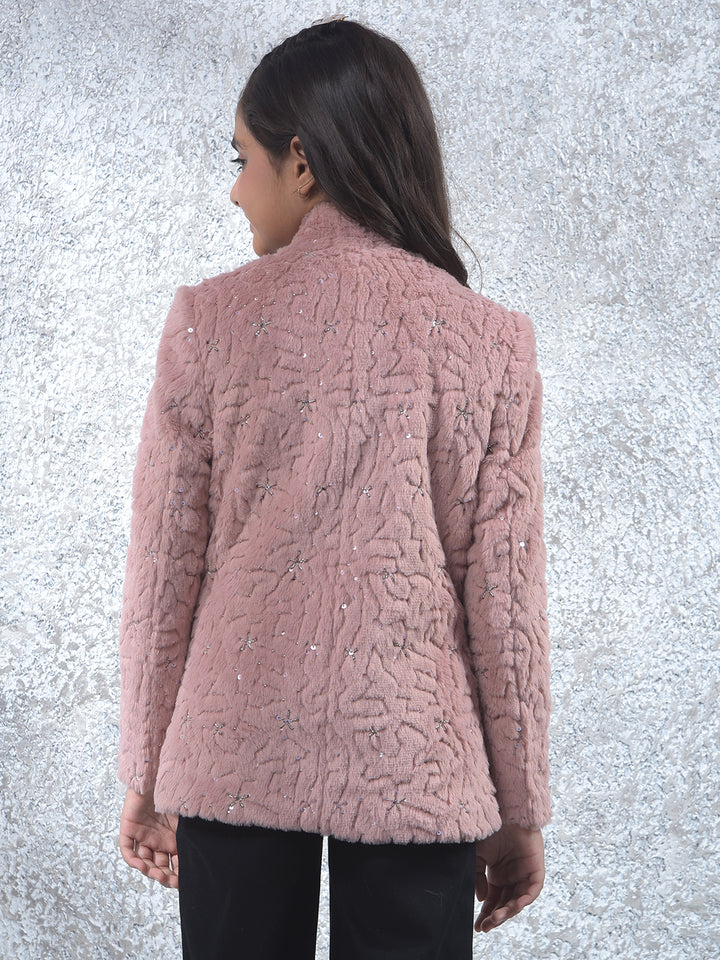 Dusty Pink Plush Embroidered Coat