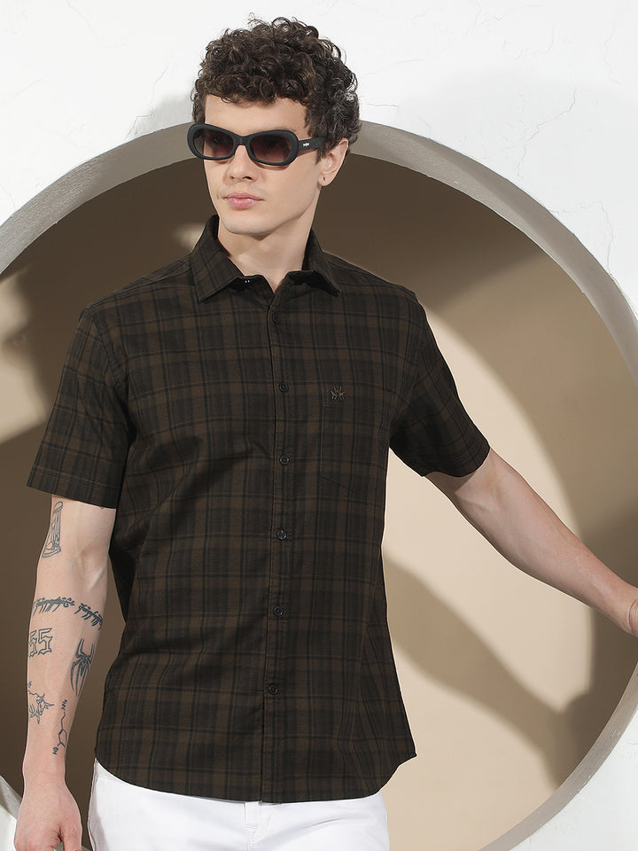 Brown Checked 100% Cotton Shirt
