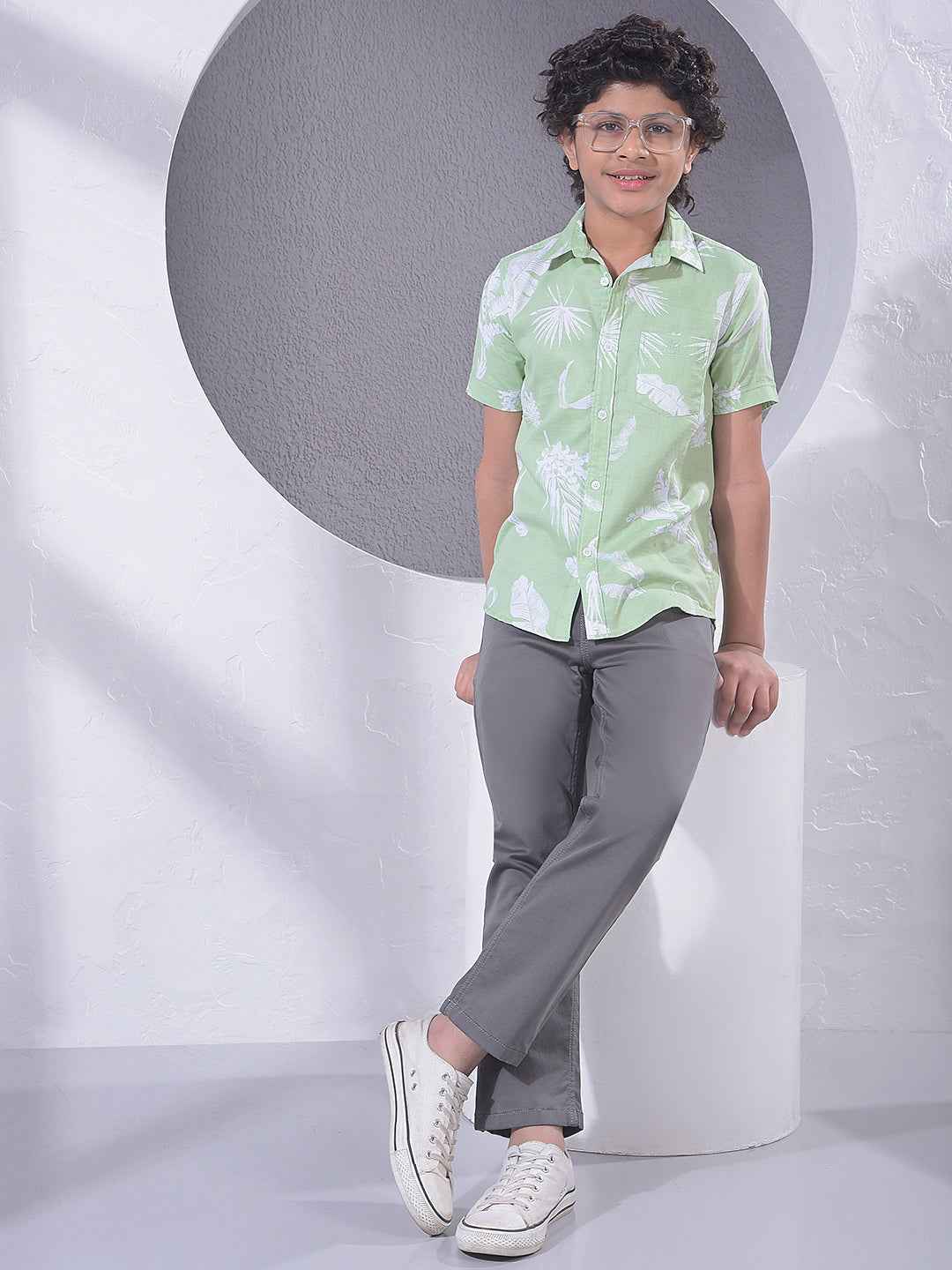 Green Floral Print 100% Cotton Shirt