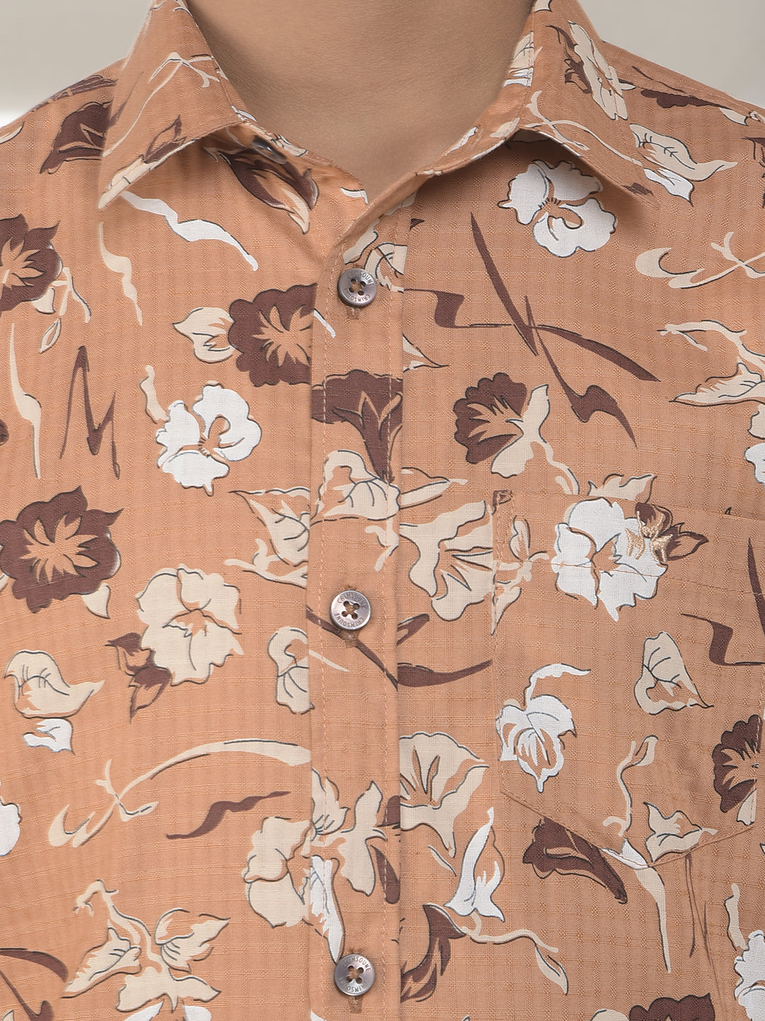 Brown Cotton Floral Print Shirt
