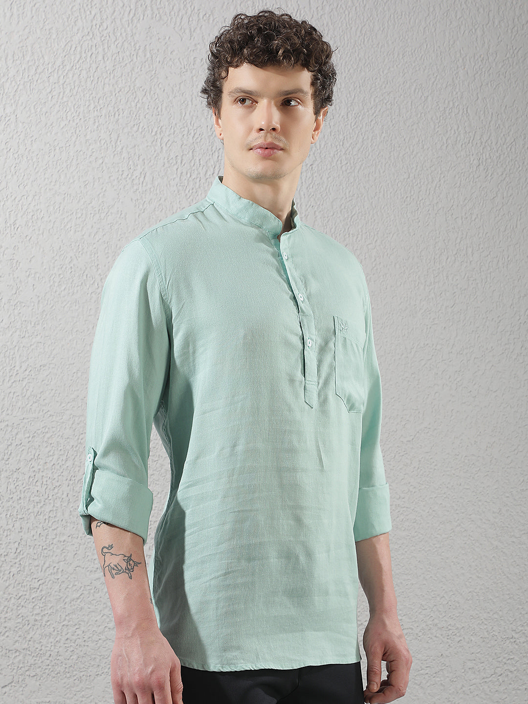 Modern Moss Green Linen Kurta