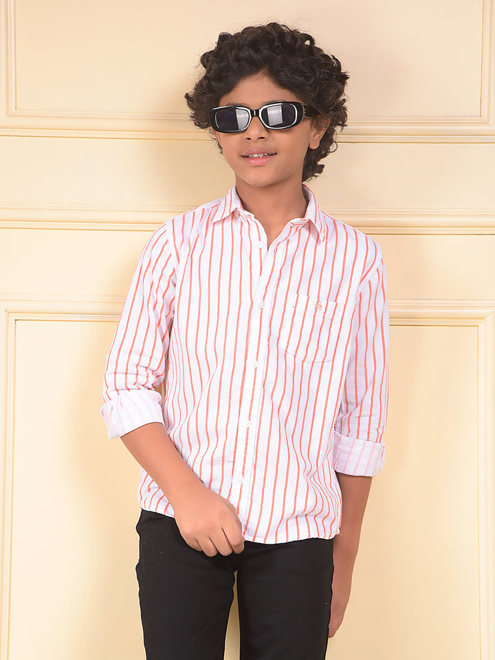Orange Vertical Stripes 100% Cotton Corduory Shirt