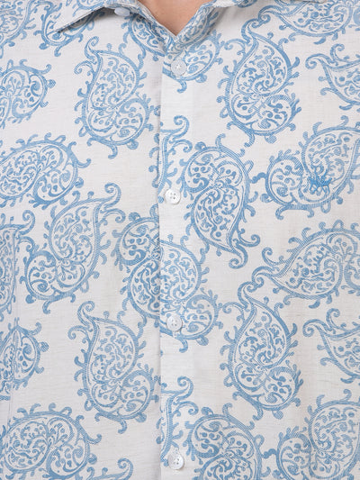 Blue Floral Print Linen Shirt