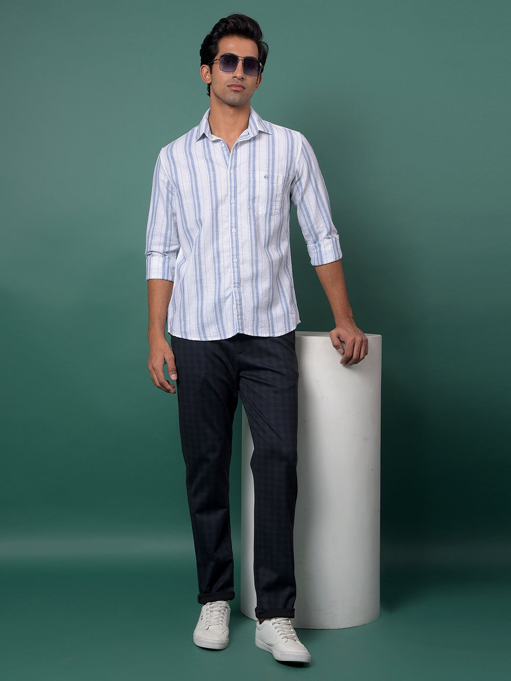 Navy Blue Checked Trousers