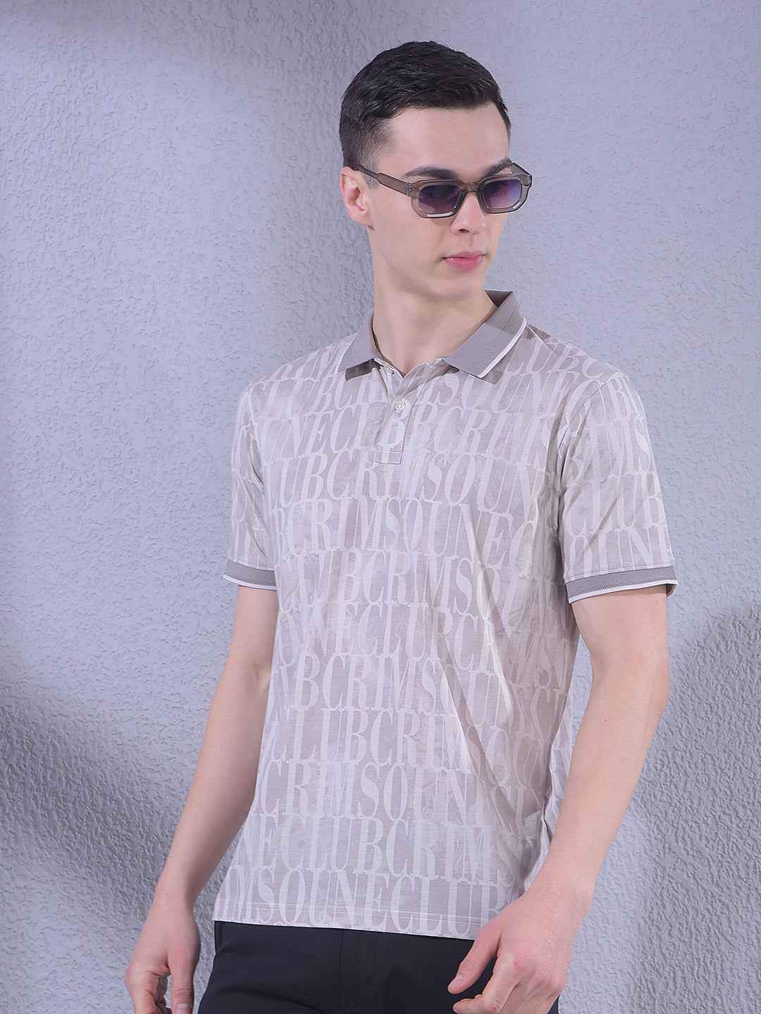 Pink Typographic Print Polo Neck T-Shirt