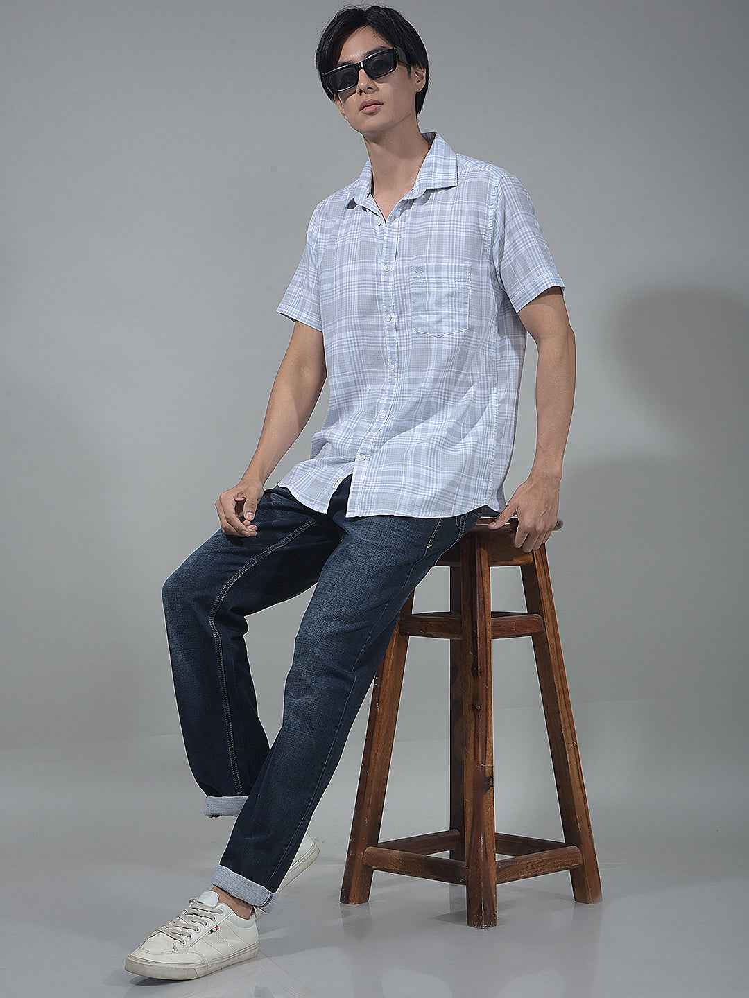 Grey Checked 100% Cotton Shirt