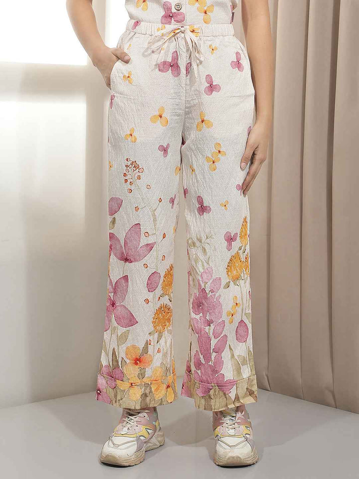 Orange Floral Print Straight Lounge Pants