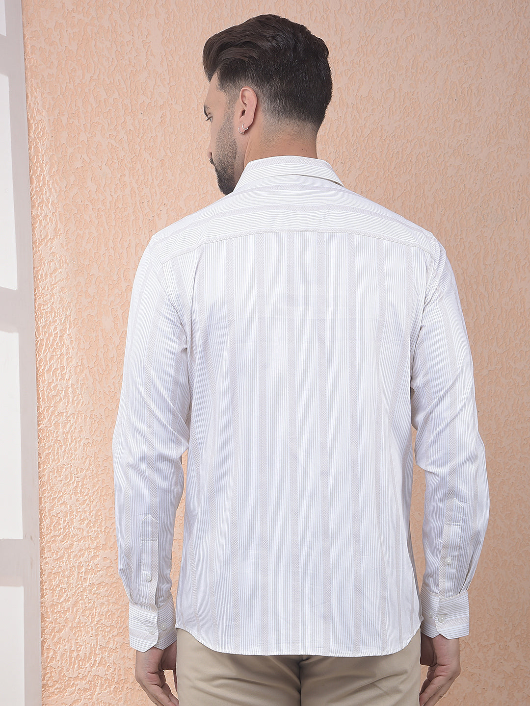 Yellow Vertical Striped 100% Cotton Shirt