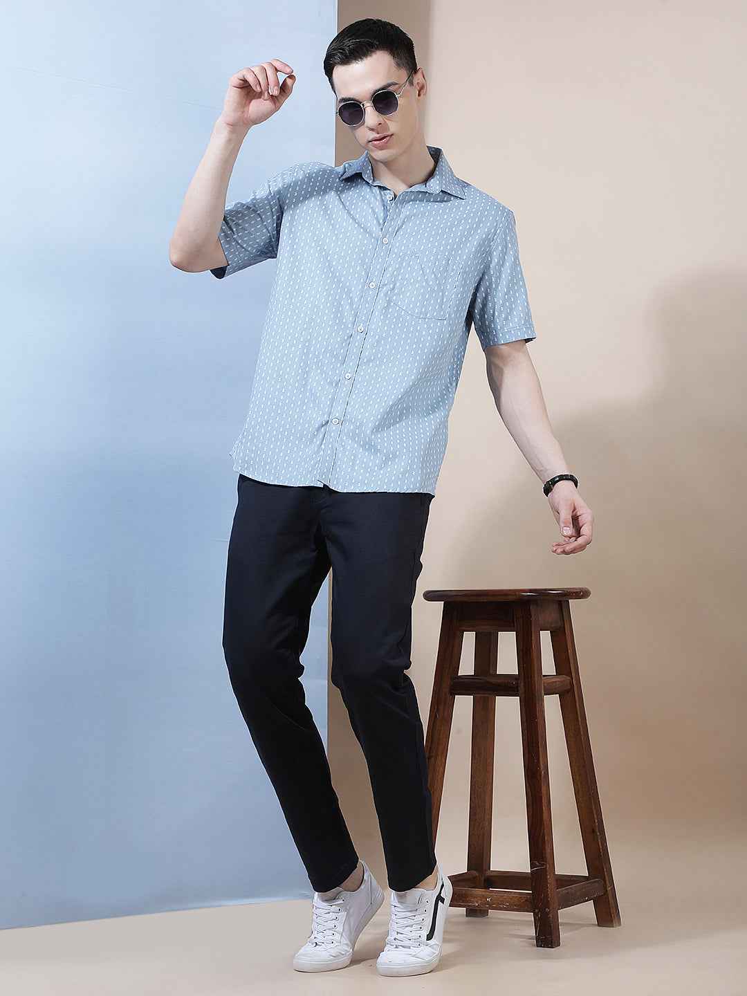 Sky Blue Micro Printed Shirt