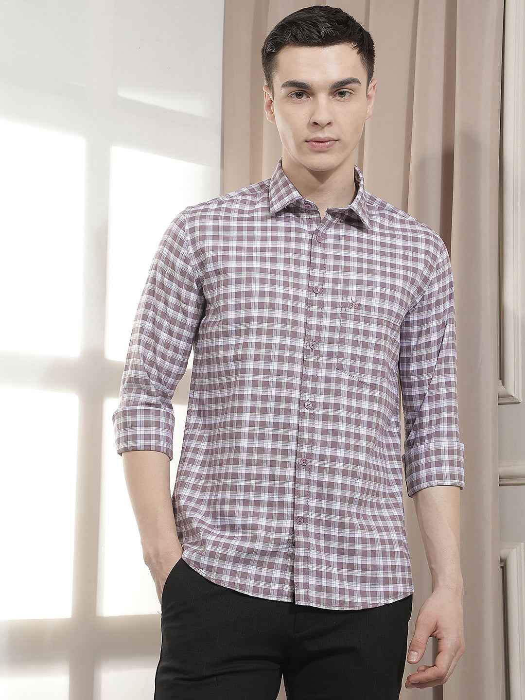 Purple Checked 100% Cotton Shirt