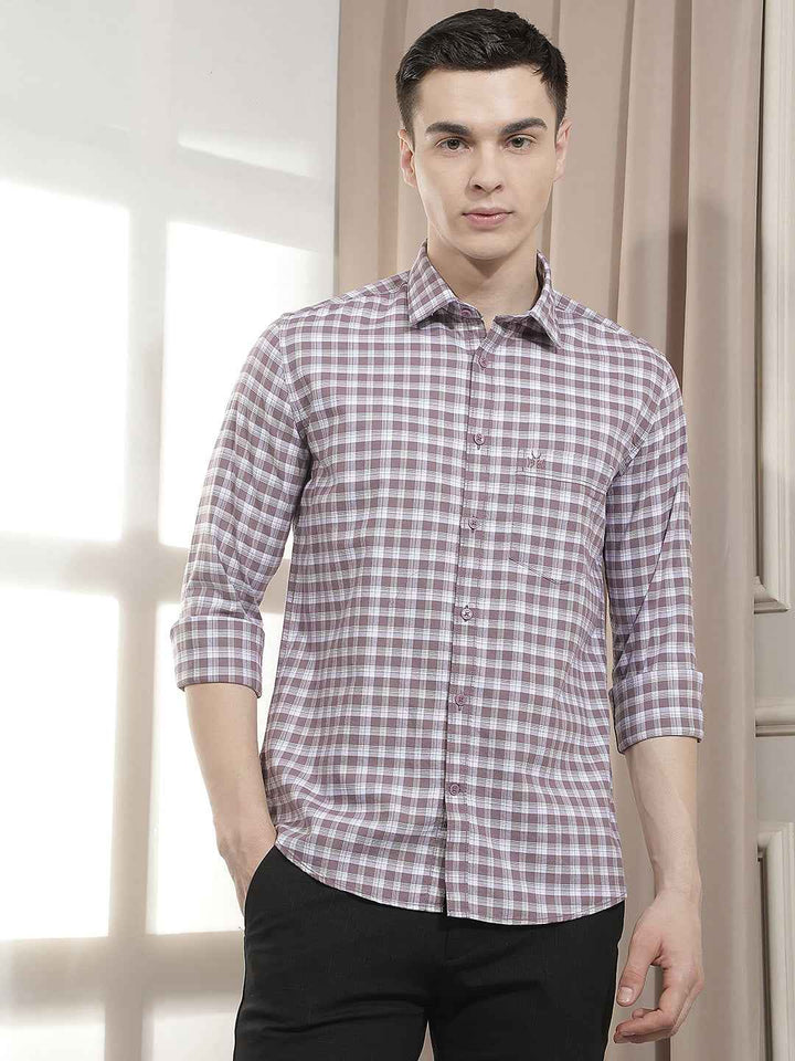 Purple Checked 100% Cotton Shirt