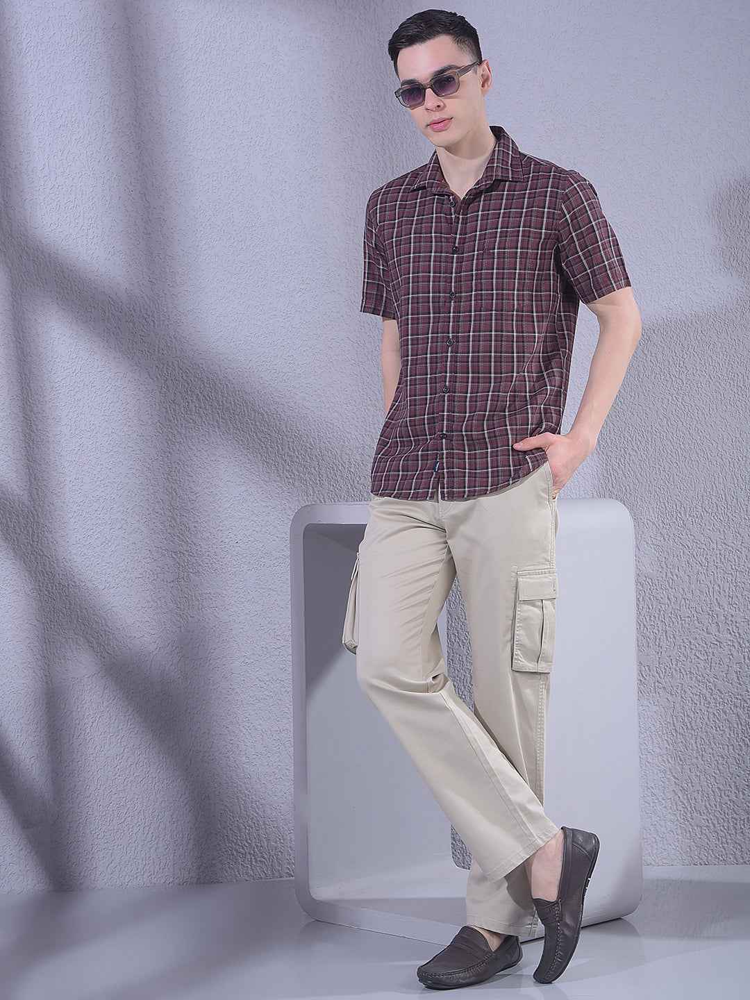 Wine 100% Cotton Checked Shirt