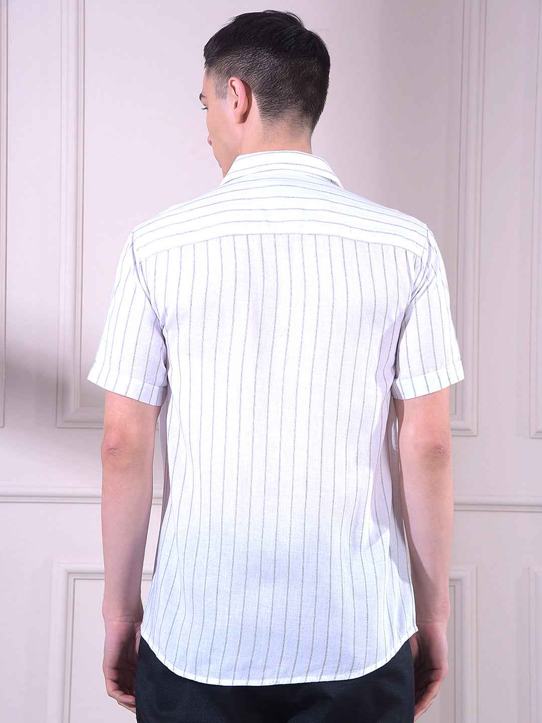 White Vertical Stripes Linen Shirt