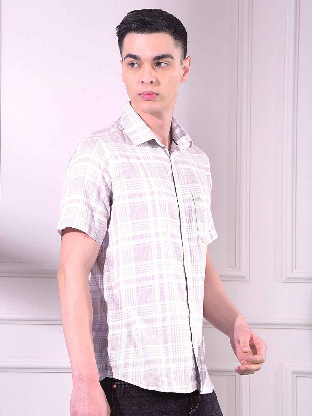 Beige 100% Cotton Checked Shirt