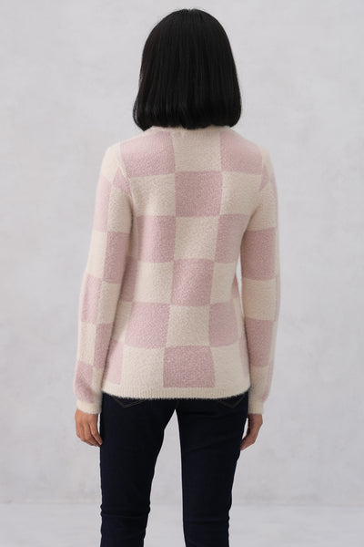 Soft Pink Cozy Check Sweater