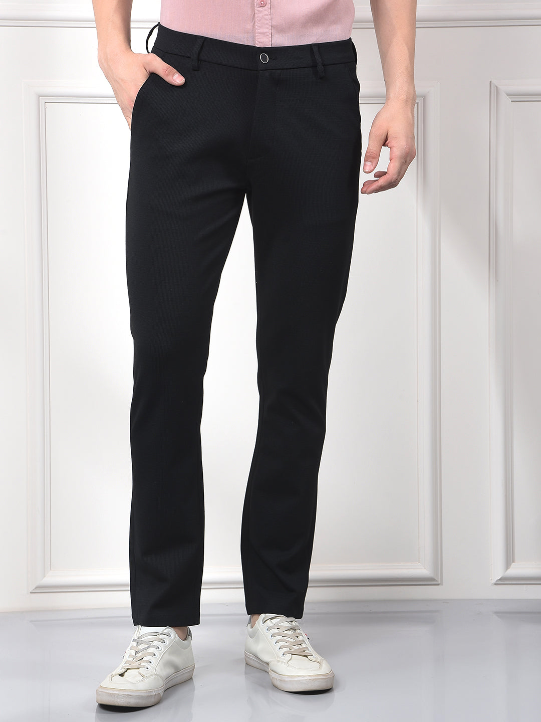 Navy Blue Printed Knitted Trousers