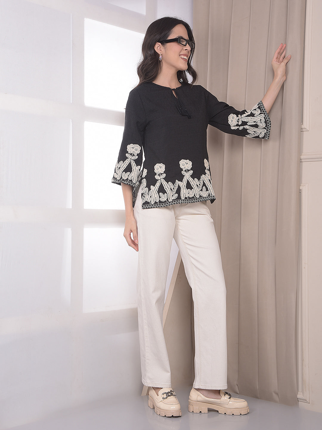 Black Embroidered Top