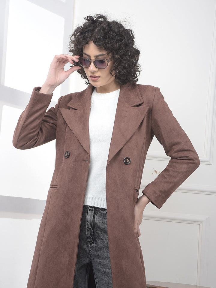 Brown Notched Lapel Double-Breasted Overcoat