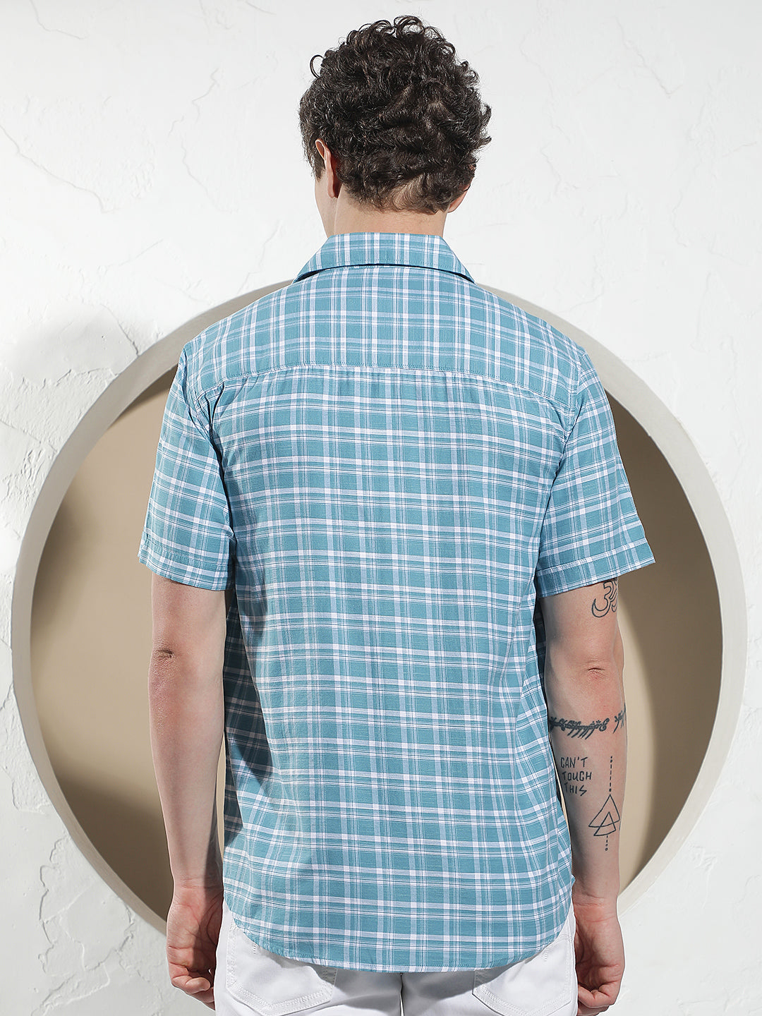 Structured Ocean Blue Checked Shirt