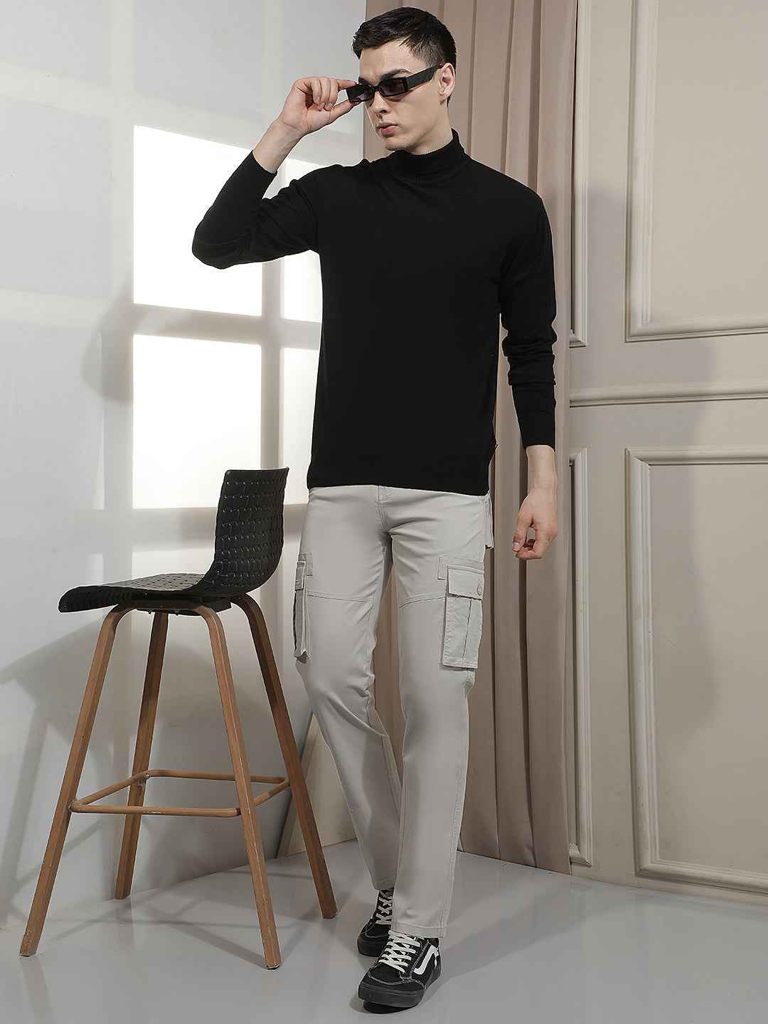 Sleek Black Ribbed Turtle Neck Sweater