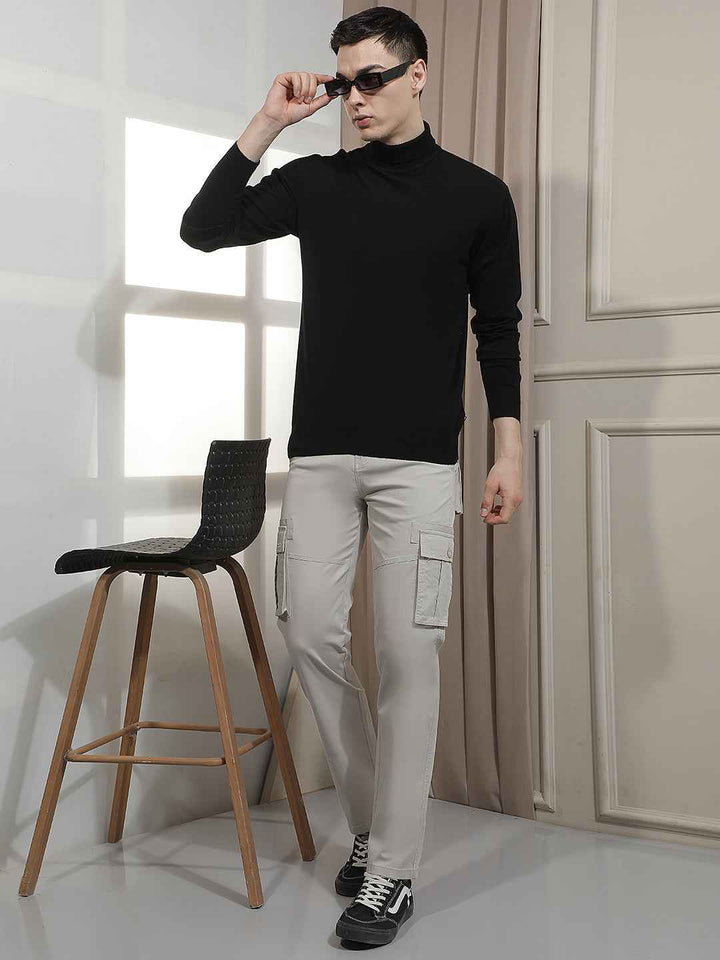 Sleek Black Ribbed Turtle Neck Sweater