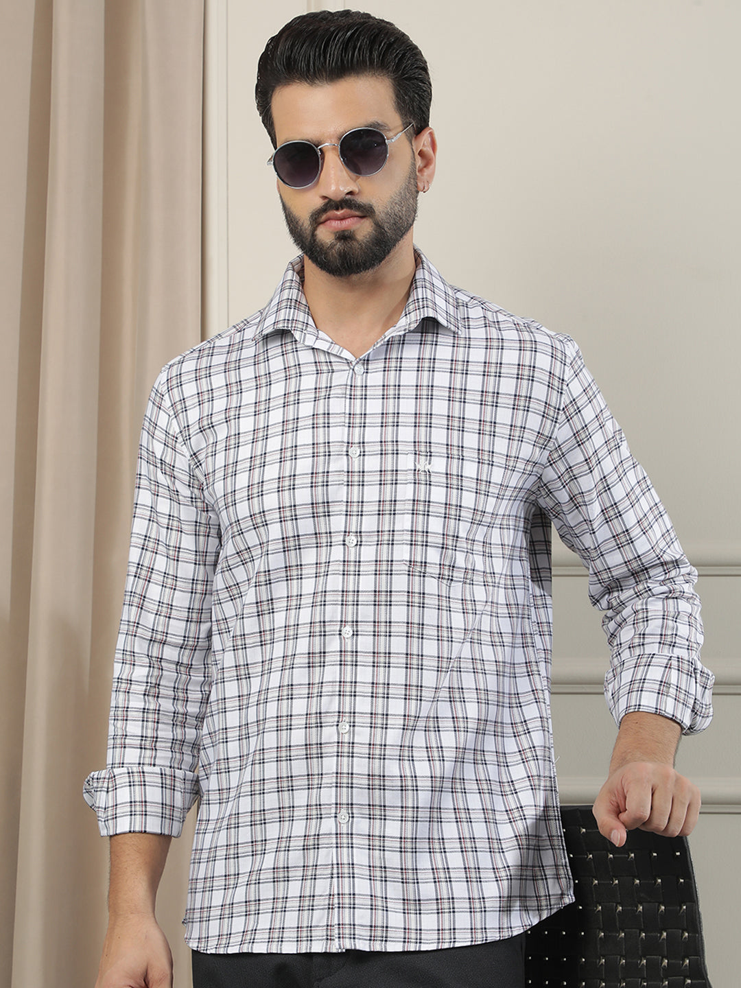 White Checked 100% Cotton Shirt