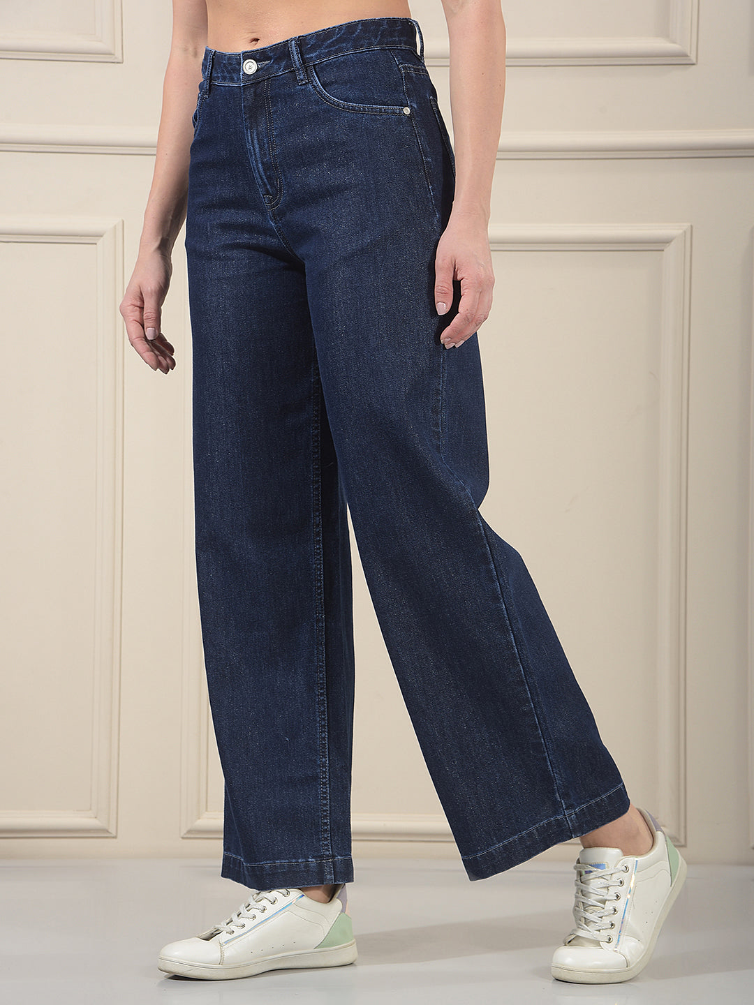 Navy Blue Wide-Leg Jeans