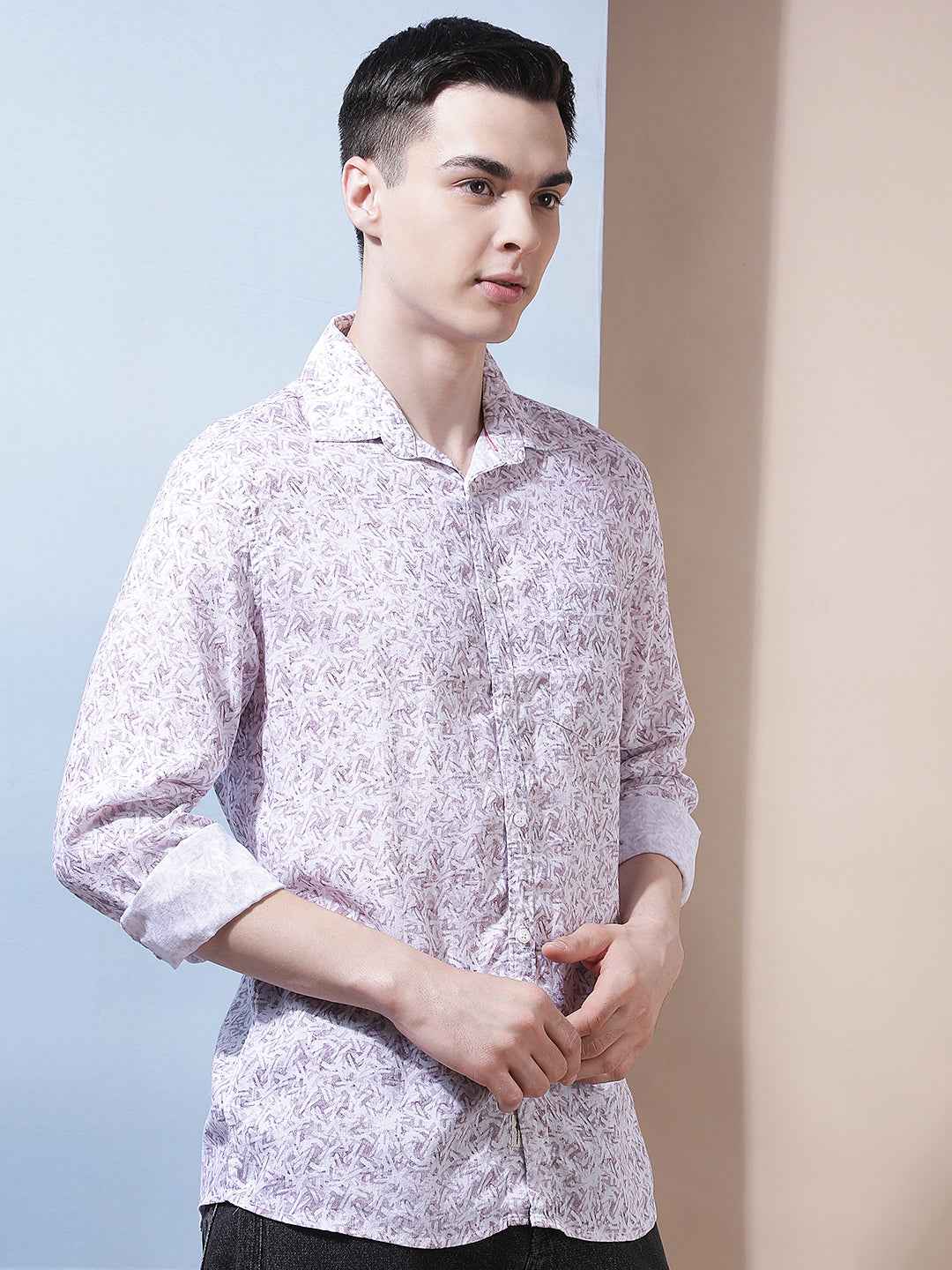 Pink Printed Linen Shirt