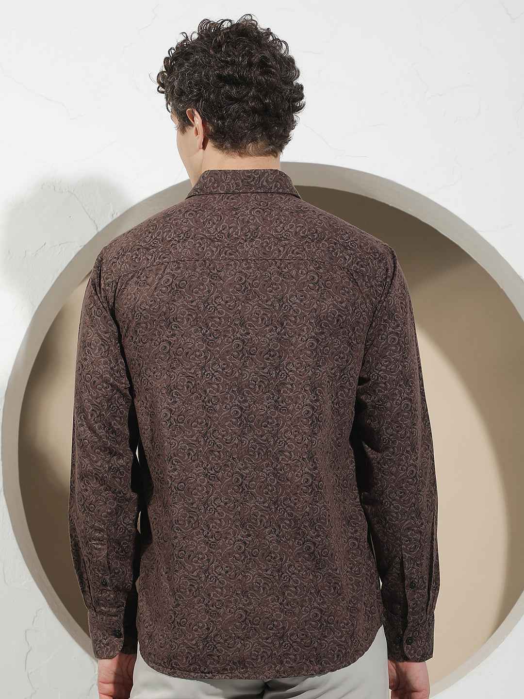 Brown Printed Linen Shirt