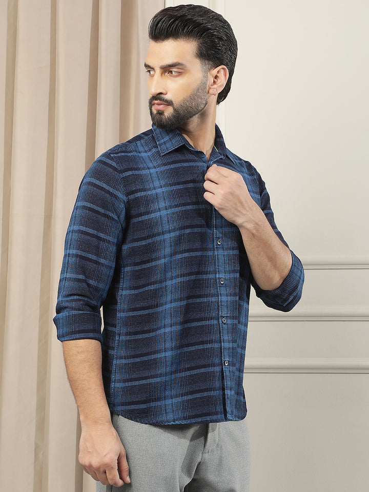 Blue Printed 100% Cotton Shirt