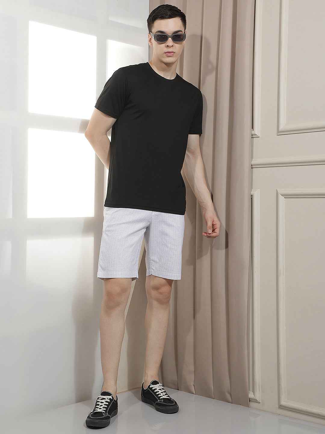 Minimalist White Fine Striped Shorts