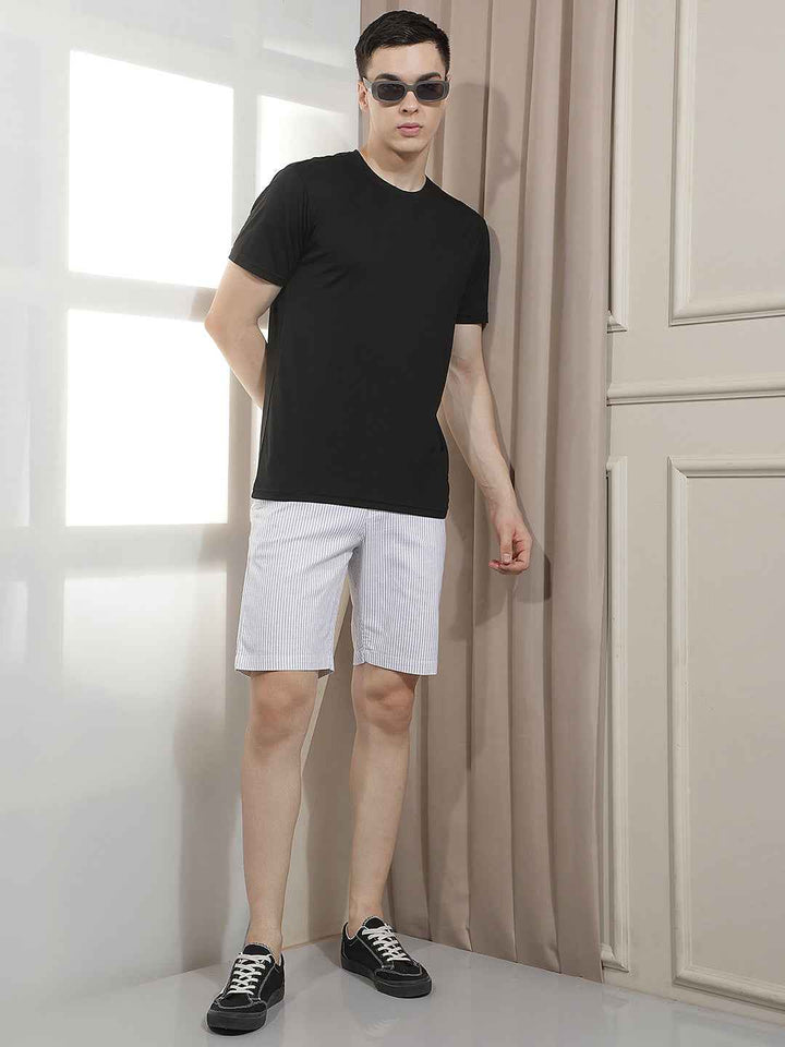 Minimalist White Fine Striped Shorts