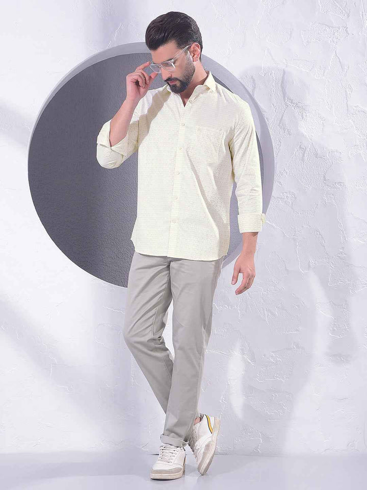 Beige Geometric Print 100% Cotton Shirt