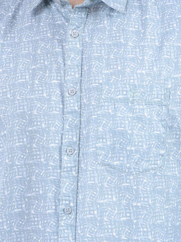 Blue Printed 100% Cotton Shirt-Men Shirts-Crimsoune Club
