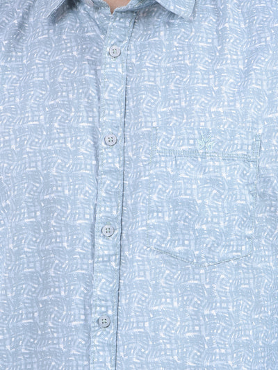 Blue Printed 100% Cotton Shirt-Men Shirts-Crimsoune Club