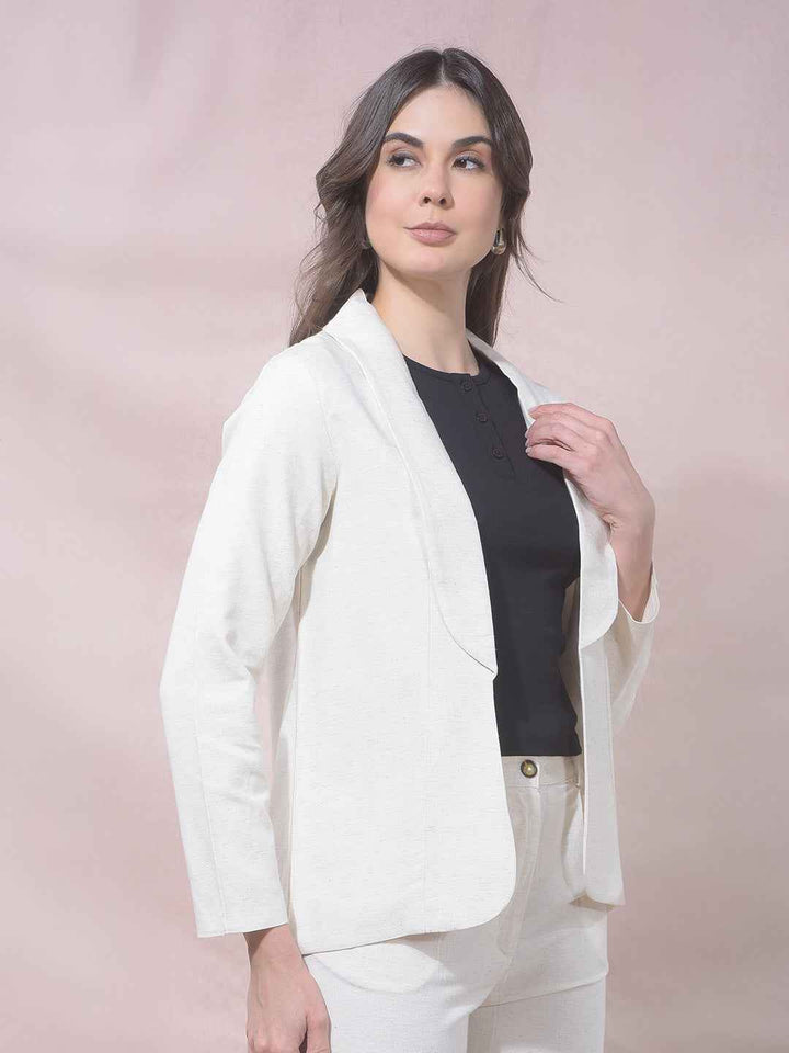 Off White Notched Lapel Open Front Blazer