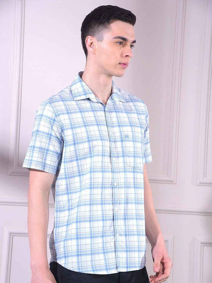 Blue 100% Cotton Checked Shirt