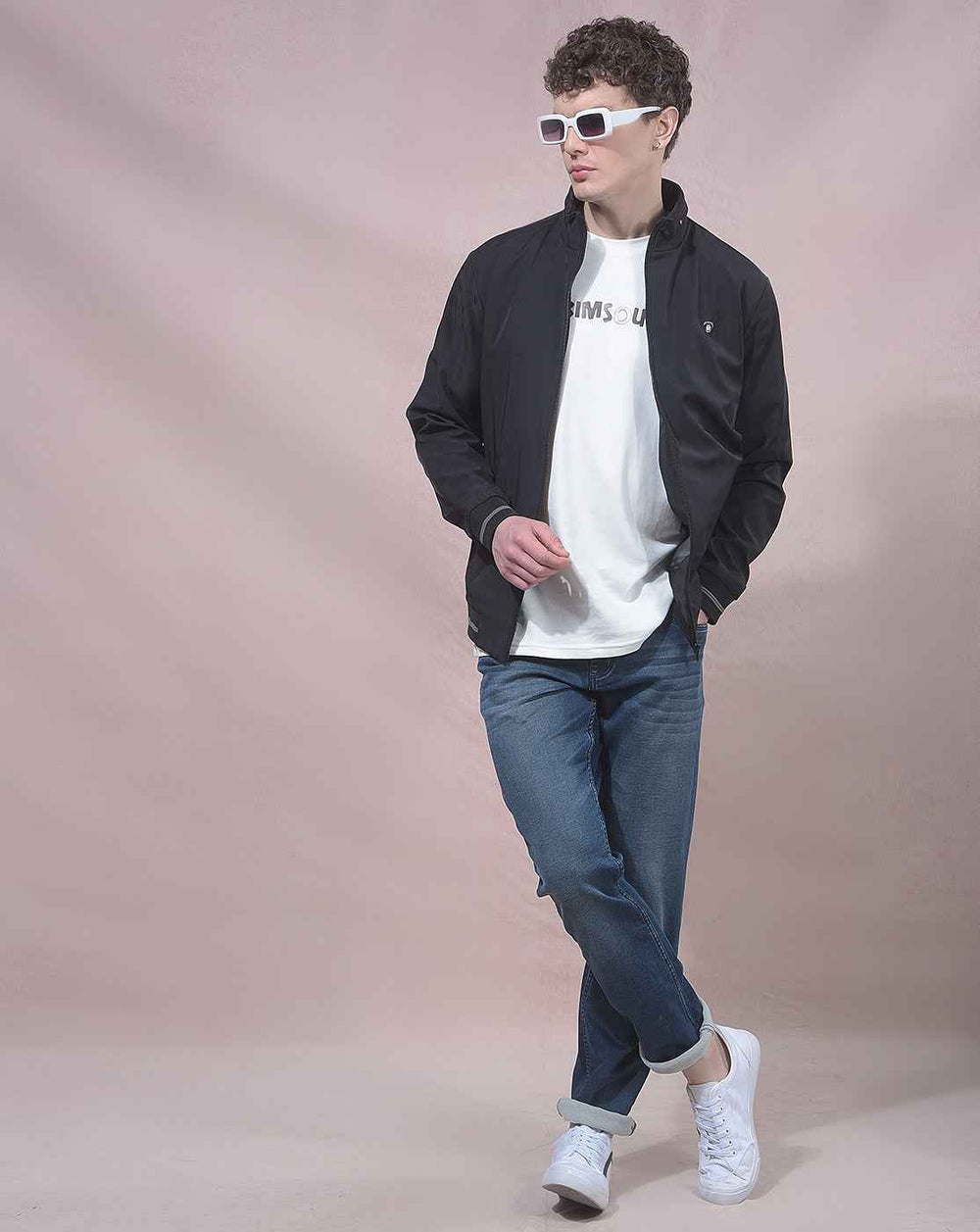 Checked Black High Neck Bomber Jacket