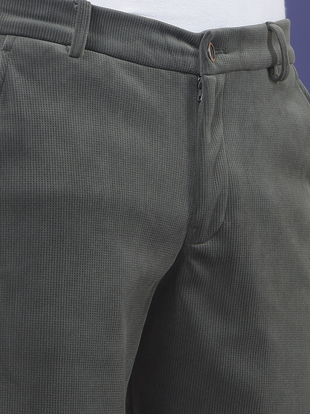 Green Knitted Trackpants With Button & Zip Closure