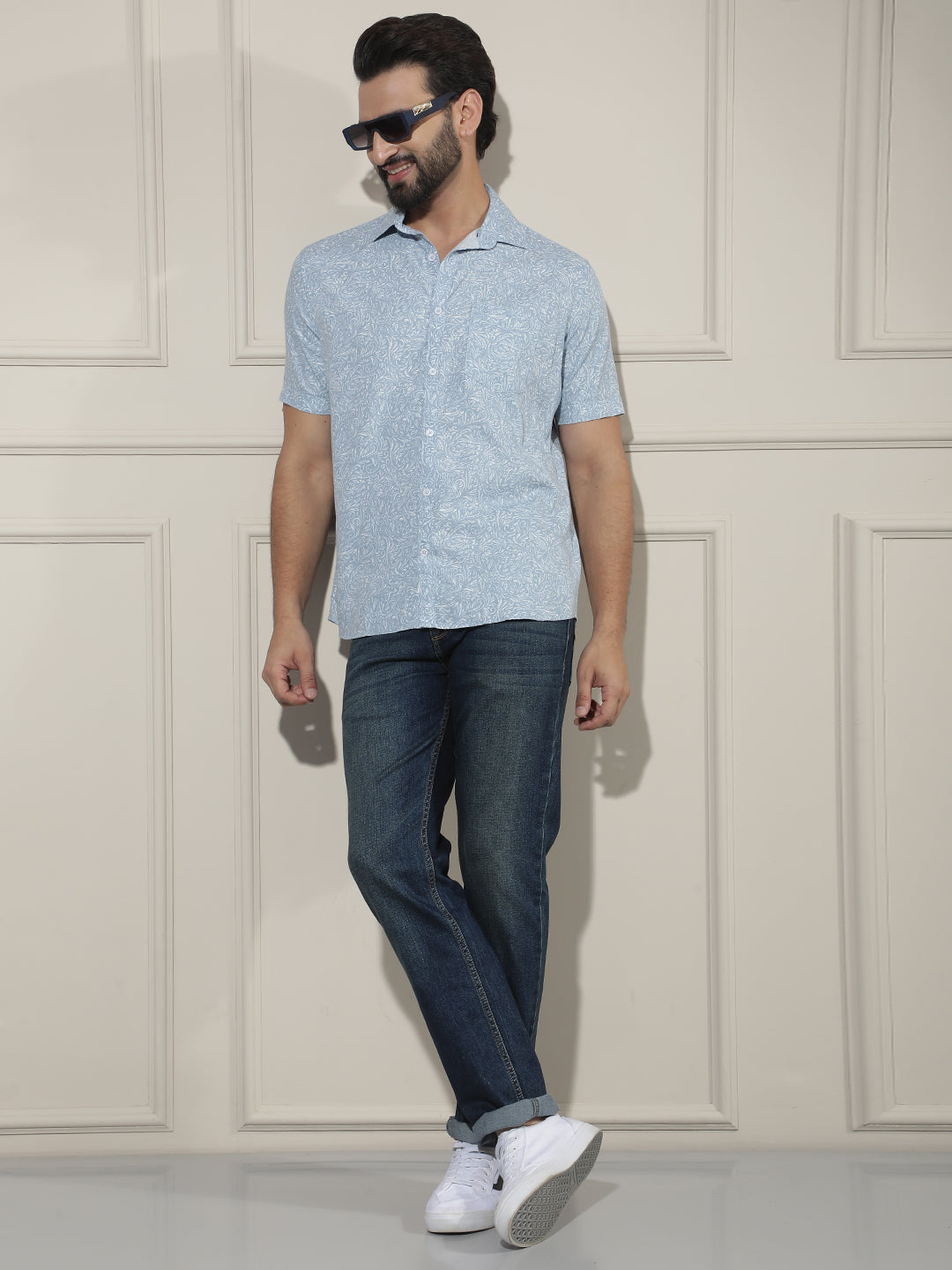 Pastel Blue Paisley Printed Shirt