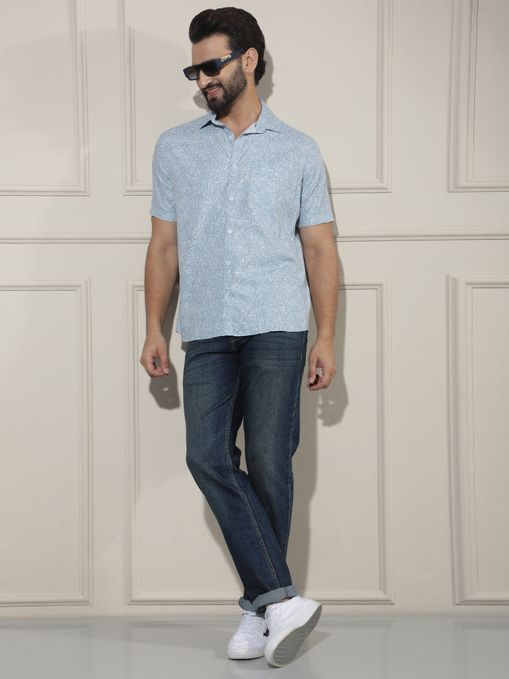 Pastel Blue Paisley Printed Shirt