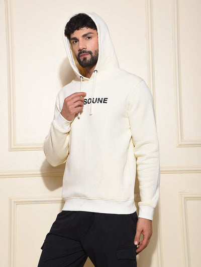 Cream Typographic Print Hooded Neck Sweatshirt