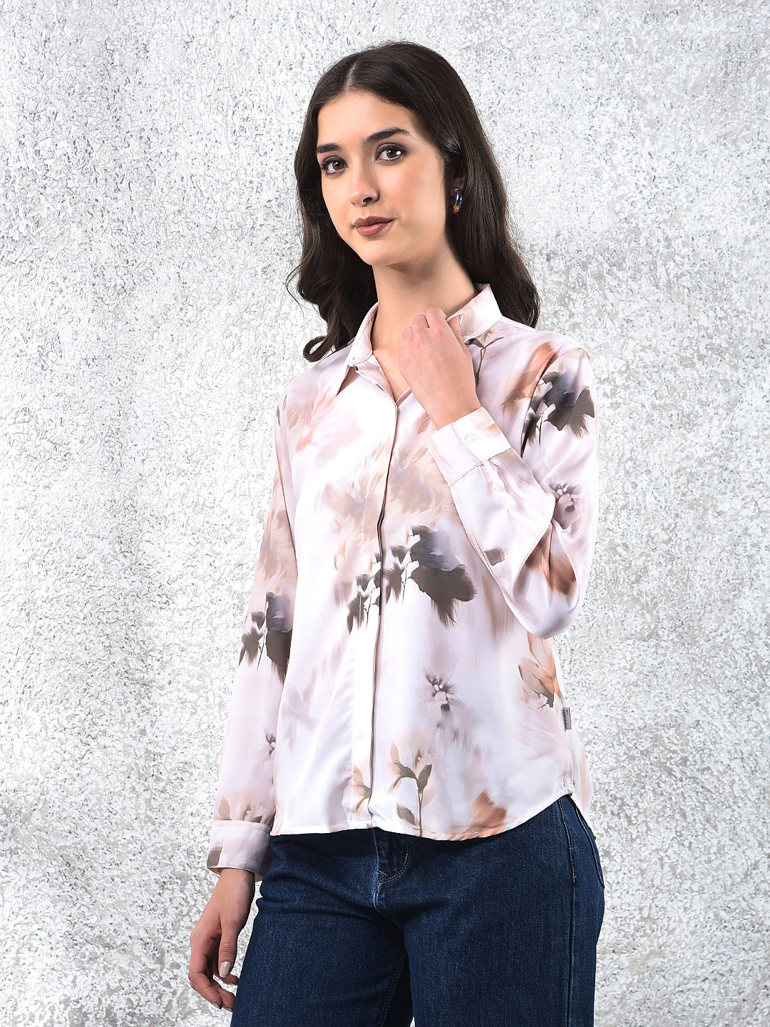 Peach Floral Print Shirt