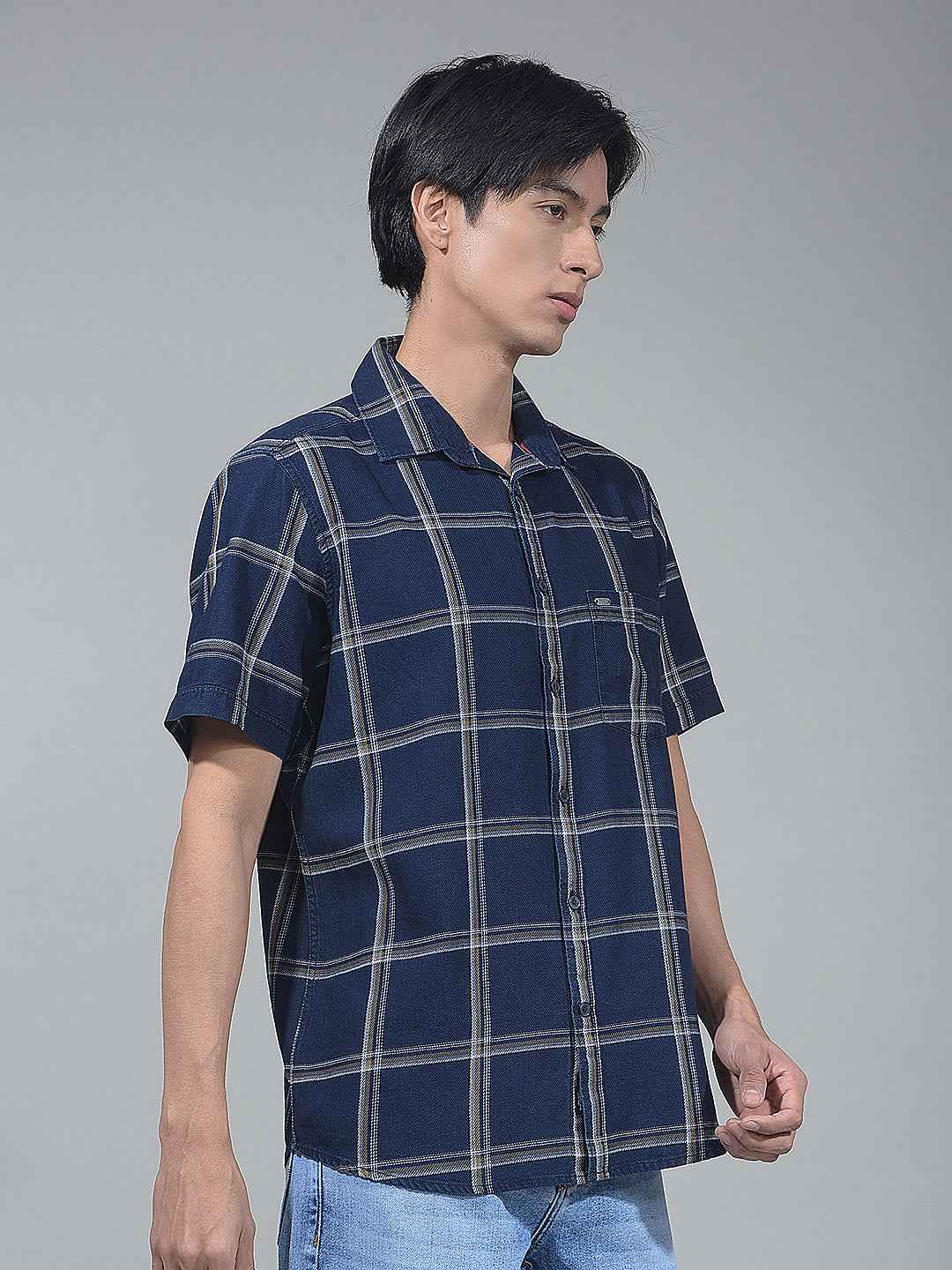 Navy Blue Checked 100% Cotton Shirt