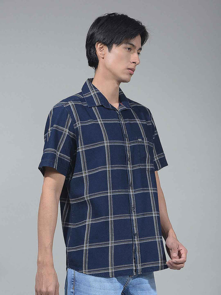 Navy Blue Checked 100% Cotton Shirt